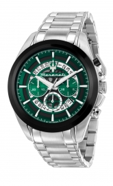 WATCH TRAGUARDO 45MM CHR GREEN+BLK DIAL SS BR