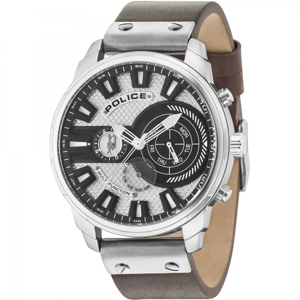 POLICE LEICESTER MULTI SILVER DIAL BROWN STRAP R1451285002