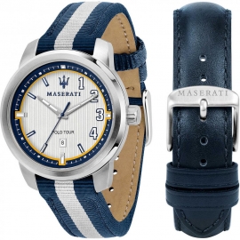 WATCH MASERATI ROYALE 45MM 3H SILVER DIA BLUE+WH ST R8851137005