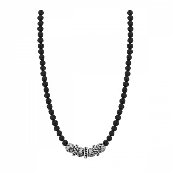 POLICE JEWELS TRANGO NECKLACE SS + BLACK STONES PJ.26481PSE-01