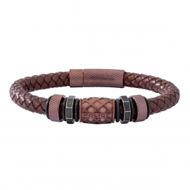 WATCH POLICE JEWELS LONGFORD BRACELET SS + BROWN LEATHER PJ.26458BLC-02