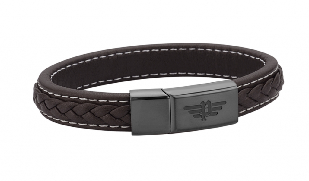 POLICE JEWELS ANNANDALE BRACELET SS + BLACK LEATHER PJ.26268BLB-02-S