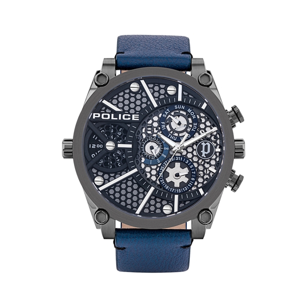 POLICE VIGOR MULTI 51MM BLUE DIAL & LEATHER STR PL.15381JSU-61B