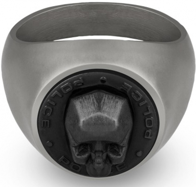 POLICE JEWELS JUNEAU RING SILVER & BLACK SKULL SIZE 10 PJ.26579RSS-01-62