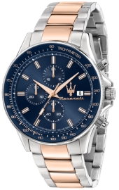 WATCH MASERATI SFIDA 44MM CHR BLUE DIAL BR SS+RG R8873640012