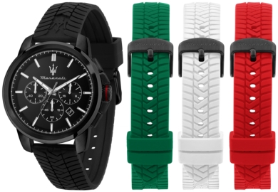 WATCH MASERATI SUCCESSO 44MM CHR BLK DIAL GRE+WHT+RED S R8871648005