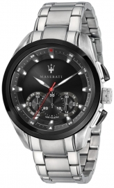 WATCH MASERATI TRAGUARDO 45MM CHR BLK+GUN DIAL BR SS R8873612015