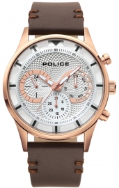 WATCH POLICE DRIVER MULTI SILVER DIAL BROWN STRAP PL.14383JSR-04