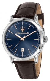 WATCH MASERATI EPOCA 42MM 3H BLUE DIAL BROWN STRAP R8851118016